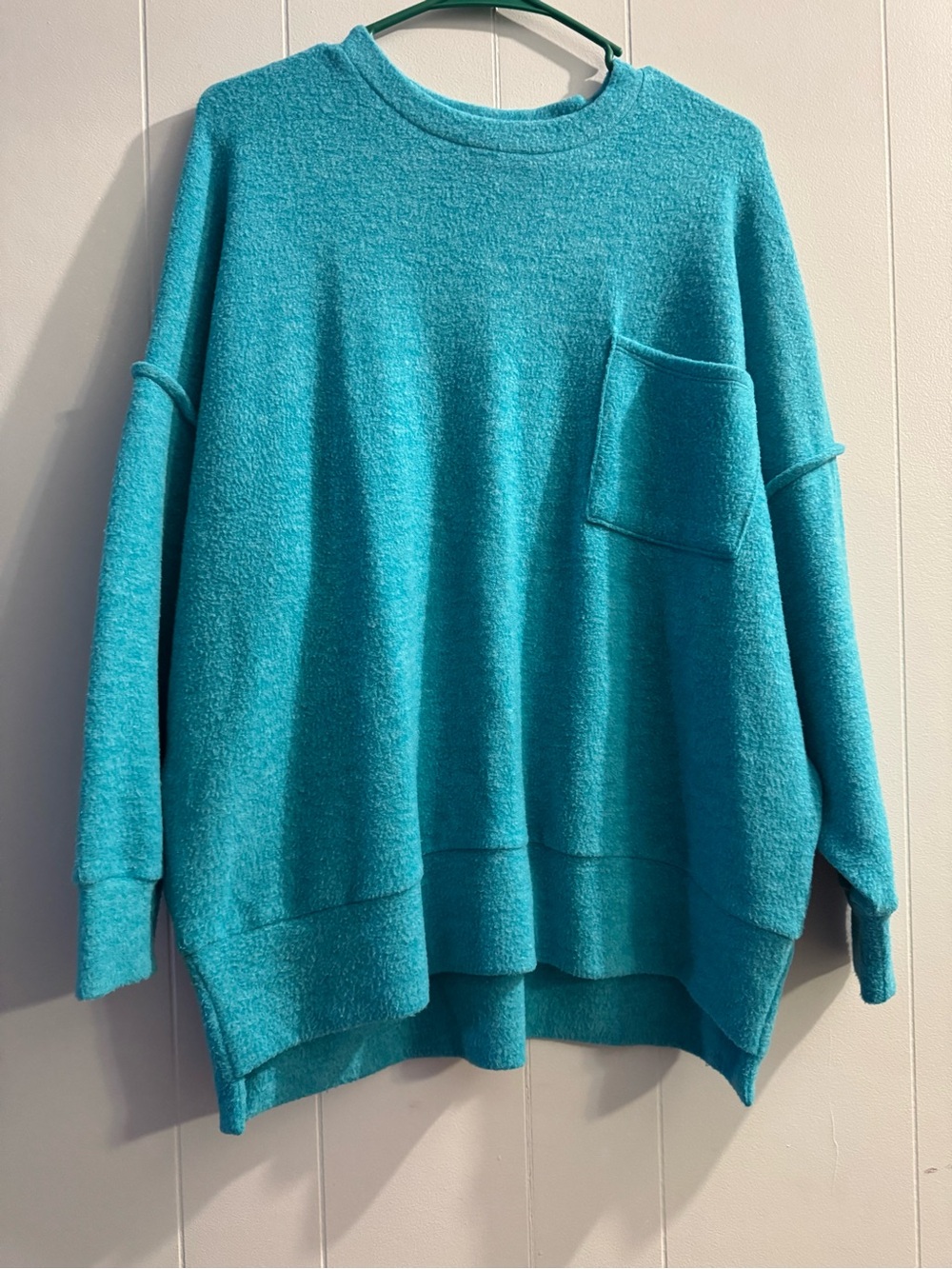 Zenana Outfitters Turquoise Oversized Crew Pocket Sweater
